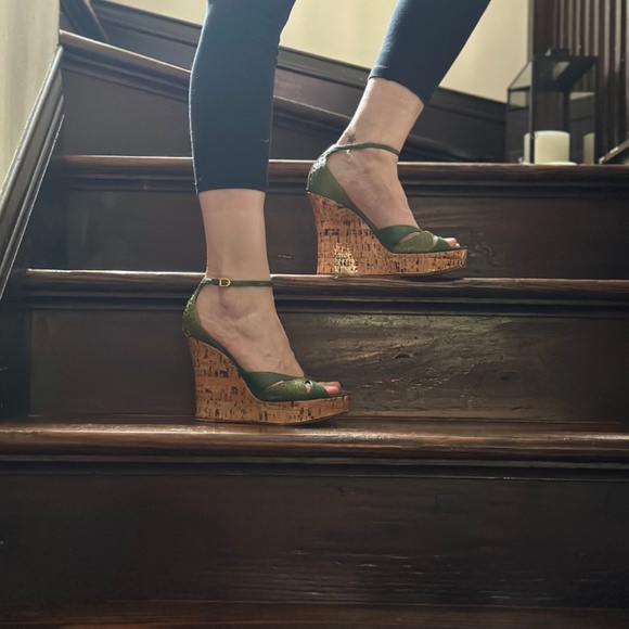 Dior - Green Python Glam Strap Wedges with Glossy Cork Wedge Sole - Picture 4 of 6